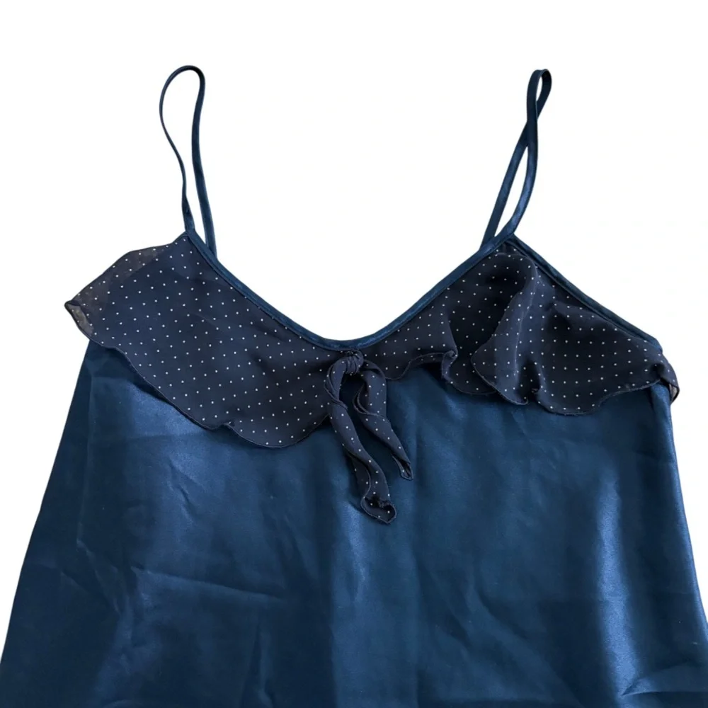 Vintage Navy Polka Dot Satin Slip Nightie Feminine 90s - Picture 2 of 3